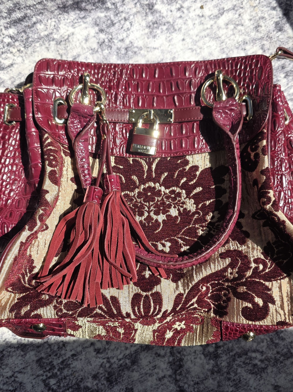 Sharif Vintage Wine Colored With Croc-Trim, Tassel Tote Bag
